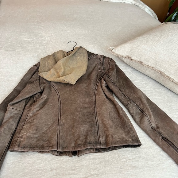 Woman’s brown, leather jacket. Size S. Attached hood. Purchased at Holt Renfrew. - Picture 9 of 9